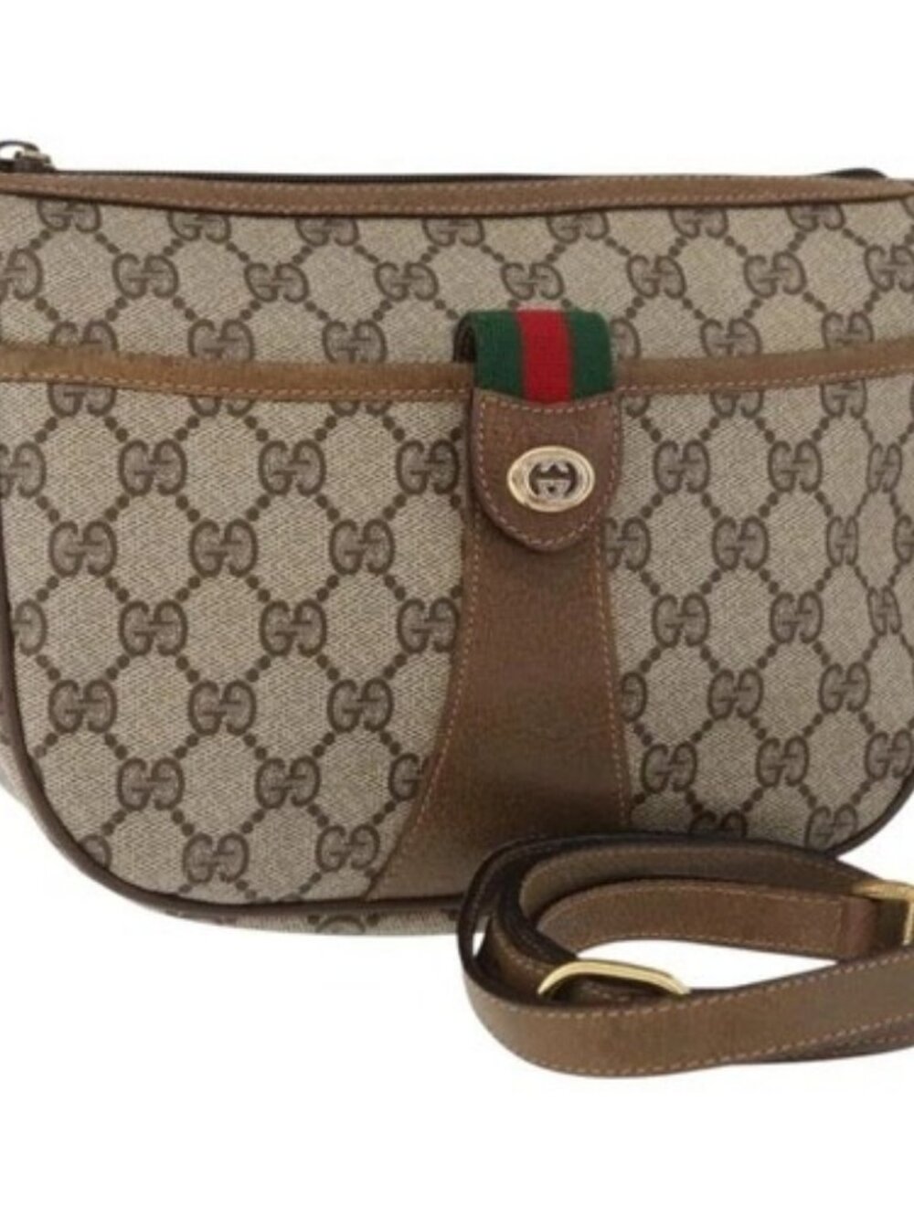 GUCCI GG Supreme Web Sherry Line Bag PVC Beige Gold 89 02 032 Auth BA8619